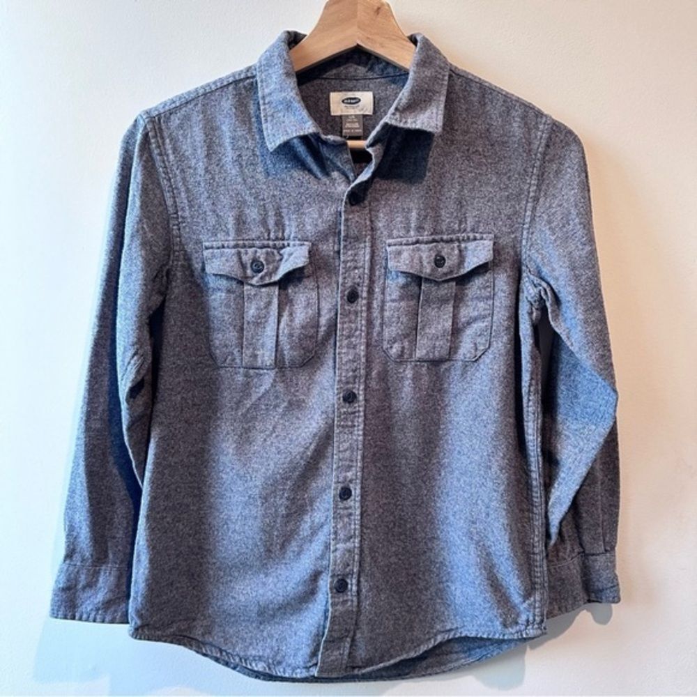 Old Navy Blue Brushed Twill Button Down Shirt Boys Large 10-12 Cotton Preppy - Picture 2 of 4